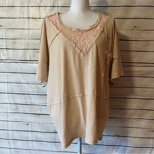 POL Beige Lace Accent Oversized Top Size Medium